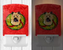 Cairn Terrier Christmas Wreath Ceramic Night Light Compact, UL-Certified, Ideal for Bedroom, Bathroom, Nursery, Hallway, Kitchen, 6x4x3, Multicolor