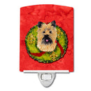 Cairn Terrier Christmas Wreath Ceramic Night Light Compact, UL-Certified, Ideal for Bedroom, Bathroom, Nursery, Hallway, Kitchen, 6x4x3, Multicolor