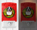Saint Bernard Christmas Wreath Ceramic Night Light Compact, UL-Certified, Ideal for Bedroom, Bathroom, Nursery, Hallway, Kitchen, 6x4x3, Multicolor