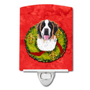 Saint Bernard Christmas Wreath Ceramic Night Light Compact, UL-Certified, Ideal for Bedroom, Bathroom, Nursery, Hallway, Kitchen, 6x4x3, Multicolor
