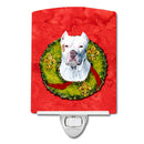 Pit Bull Christmas Wreath Ceramic Night Light Compact, UL-Certified, Ideal for Bedroom, Bathroom, Nursery, Hallway, Kitchen, 6x4x3, Multicolor