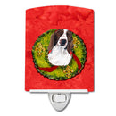 Welsh Springer Spaniel Christmas Wreath Ceramic Night Light Compact, UL-Certified, Ideal for Bedroom, Bathroom, Nursery, Hallway, Kitchen, 6x4x3, Multicolor