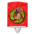 Vizsla Christmas Wreath Ceramic Night Light Compact, UL-Certified, Ideal for Bedroom, Bathroom, Nursery, Hallway, Kitchen, 6x4x3, Multicolor