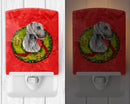 Weimaraner Christmas Wreath Ceramic Night Light Compact, UL-Certified, Ideal for Bedroom, Bathroom, Nursery, Hallway, Kitchen, 6x4x3, Multicolor