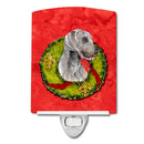 Weimaraner Christmas Wreath Ceramic Night Light Compact, UL-Certified, Ideal for Bedroom, Bathroom, Nursery, Hallway, Kitchen, 6x4x3, Multicolor