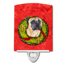Mastiff Christmas Wreath Ceramic Night Light Compact, UL-Certified, Ideal for Bedroom, Bathroom, Nursery, Hallway, Kitchen, 6x4x3, Multicolor