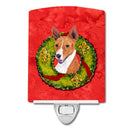 Basenji Christmas Wreath Ceramic Night Light Compact, UL-Certified, Ideal for Bedroom, Bathroom, Nursery, Hallway, Kitchen, 6x4x3, Multicolor