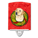 Labrador Christmas Wreath Ceramic Night Light Compact, UL-Certified, Ideal for Bedroom, Bathroom, Nursery, Hallway, Kitchen, 6x4x3, Multicolor
