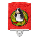 Springer Spaniel Christmas Wreath Ceramic Night Light Compact, UL-Certified, Ideal for Bedroom, Bathroom, Nursery, Hallway, Kitchen, 6x4x3, Multicolor