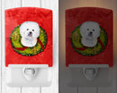 Bichon Frise Christmas Wreath Ceramic Night Light Compact, UL-Certified, Ideal for Bedroom, Bathroom, Nursery, Hallway, Kitchen, 6x4x3, Multicolor