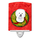 Bichon Frise Christmas Wreath Ceramic Night Light Compact, UL-Certified, Ideal for Bedroom, Bathroom, Nursery, Hallway, Kitchen, 6x4x3, Multicolor