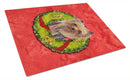 Yorkie Christmas Wreath Cutting Board Tempered Glass Kitchen Cutting Surface, Heat Resistant Chopping, Non-Slip Feet, Food Prep & Serving
