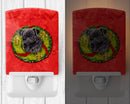 Pug Christmas Wreath Ceramic Night Light Compact, UL-Certified, Ideal for Bedroom, Bathroom, Nursery, Hallway, Kitchen, 6x4x3, Multicolor