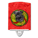 Pug Christmas Wreath Ceramic Night Light Compact, UL-Certified, Ideal for Bedroom, Bathroom, Nursery, Hallway, Kitchen, 6x4x3, Multicolor