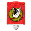 Boston Terrier Christmas Wreath Ceramic Night Light Compact, UL-Certified, Ideal for Bedroom, Bathroom, Nursery, Hallway, Kitchen, 6x4x3, Multicolor