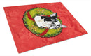 Boston Terrier Christmas Wreath Cutting Board Tempered Glass Kitchen Cutting Surface, Heat Resistant Chopping, Non-Slip Feet, Food Prep & Serving