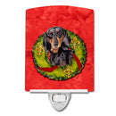 Dachshund Christmas Wreath Ceramic Night Light Compact, UL-Certified, Ideal for Bedroom, Bathroom, Nursery, Hallway, Kitchen, 6x4x3, Multicolor