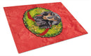 Dachshund Christmas Wreath Cutting Board Tempered Glass Kitchen Cutting Surface, Heat Resistant Chopping, Non-Slip Feet, Food Prep & Serving