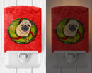 Pug Christmas Wreath Ceramic Night Light Compact, UL-Certified, Ideal for Bedroom, Bathroom, Nursery, Hallway, Kitchen, 6x4x3, Multicolor