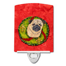 Pug Christmas Wreath Ceramic Night Light Compact, UL-Certified, Ideal for Bedroom, Bathroom, Nursery, Hallway, Kitchen, 6x4x3, Multicolor