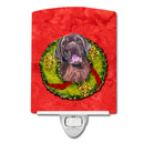 Labrador Christmas Wreath Ceramic Night Light Compact, UL-Certified, Ideal for Bedroom, Bathroom, Nursery, Hallway, Kitchen, 6x4x3, Multicolor