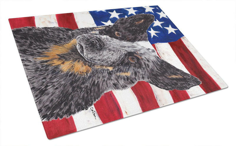 USA American Flag with Australian Cattle Dog Glass Cutting Board Large