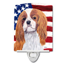 USA American Flag with Cavalier Spaniel Ceramic Night Light Compact, UL-Certified, Ideal for Bedroom, Bathroom, Nursery, Hallway, Kitchen, 6x4x3, Multicolor