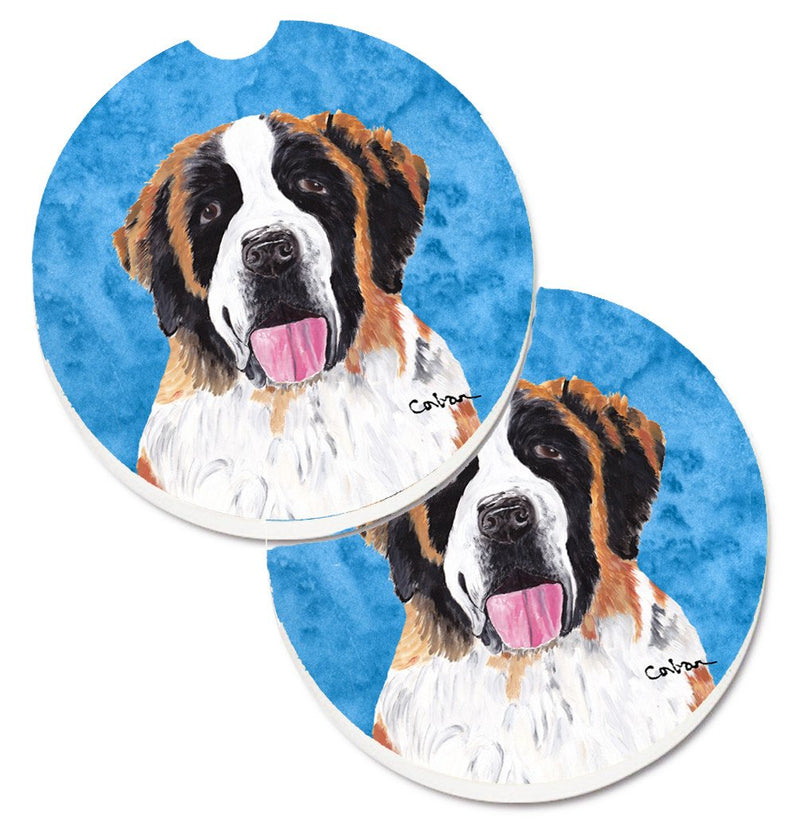 Blue Saint Bernard Car Coasters – Set of 2 - Absorbent Stone with Fun & Functional Artwork SC9129BUCARC