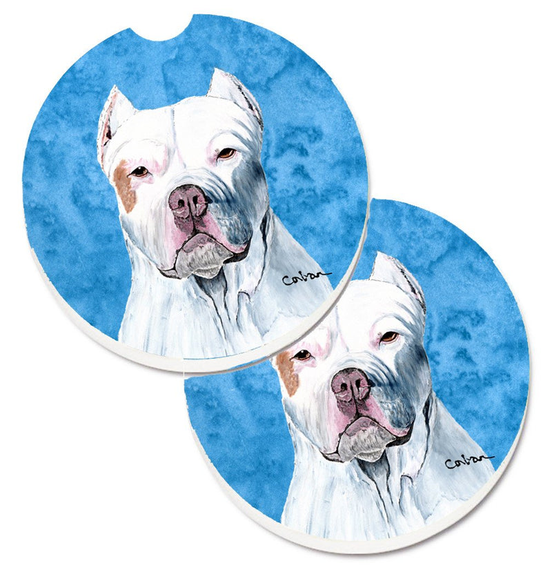 Blue Pit Bull Car Coasters – Set of 2 - Absorbent Stone with Fun & Functional Artwork SC9130BUCARC