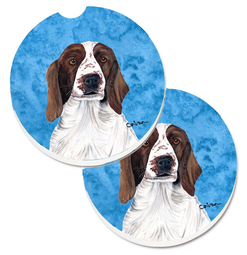Blue Springer Spaniel Car Coasters – Set of 2 - Absorbent Stone with Fun & Functional Artwork SC9131BUCARC