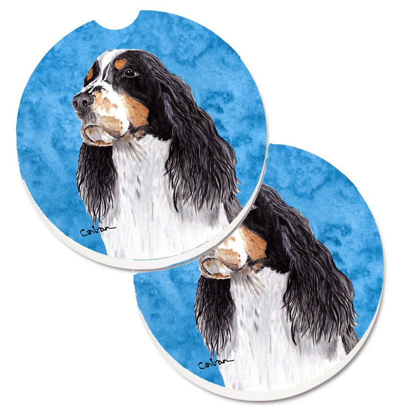Blue Springer Spaniel Car Coasters – Set of 2 - Absorbent Stone with Fun & Functional Artwork SC9134BUCARC