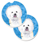 Blue Bichon Frise Car Coasters – Set of 2 - Absorbent Stone with Fun & Functional Artwork SC9135BUCARC