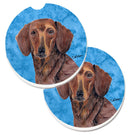 Blue Dachshund Car Coasters – Set of 2 - Absorbent Stone with Fun & Functional Artwork SC9137BUCARC