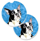 Blue Boston Terrier Car Coasters – Set of 2 - Absorbent Stone with Fun & Functional Artwork SC9140BUCARC