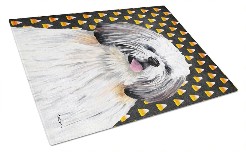 Shih Tzu Candy Corn Halloween Portrait Glass Cutting Board Large