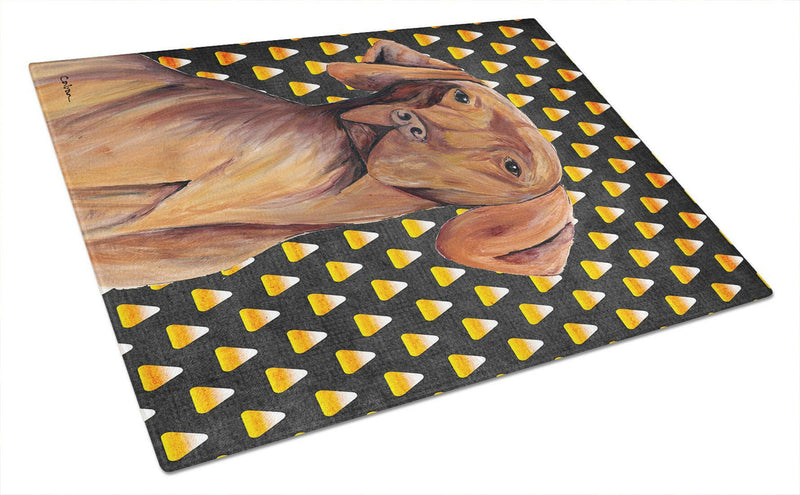 Vizsla Candy Corn Halloween Portrait Glass Cutting Board Large