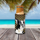 Boston Terrier Candy Corn Halloween Portrait Slim Can Hugger – Fun & Functional Drink Coolers SC9171MUK