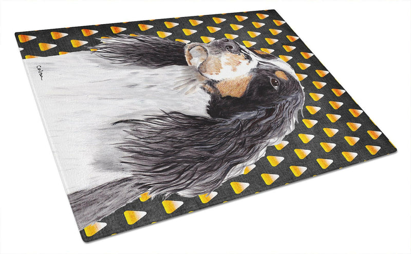 Springer Spaniel Candy Corn Halloween Portrait Glass Cutting Board Large