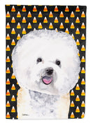 Bichon Frise Candy Corn Halloween Portrait House Flag 28x40 Porch Sleeve Pole Decorative Outside Yard Banner Artwork Wall Hanging, Polyester
