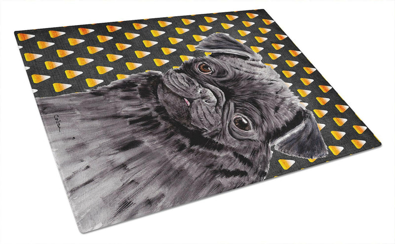 Pug Candy Corn Halloween Portrait Glass Cutting Board Large