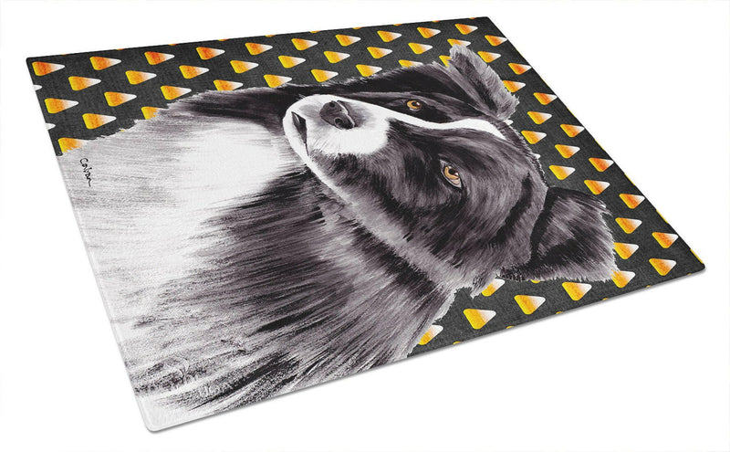 Border Collie Candy Corn Halloween Portrait Glass Cutting Board Large