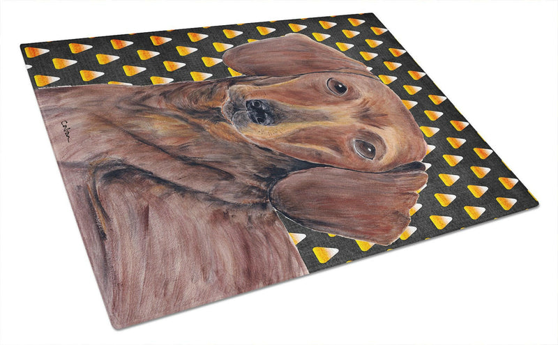 Dachshund Candy Corn Halloween Portrait Glass Cutting Board Large