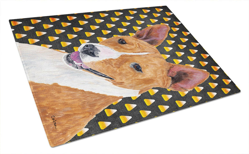 Basenji Candy Corn Halloween Portrait Glass Cutting Board Large