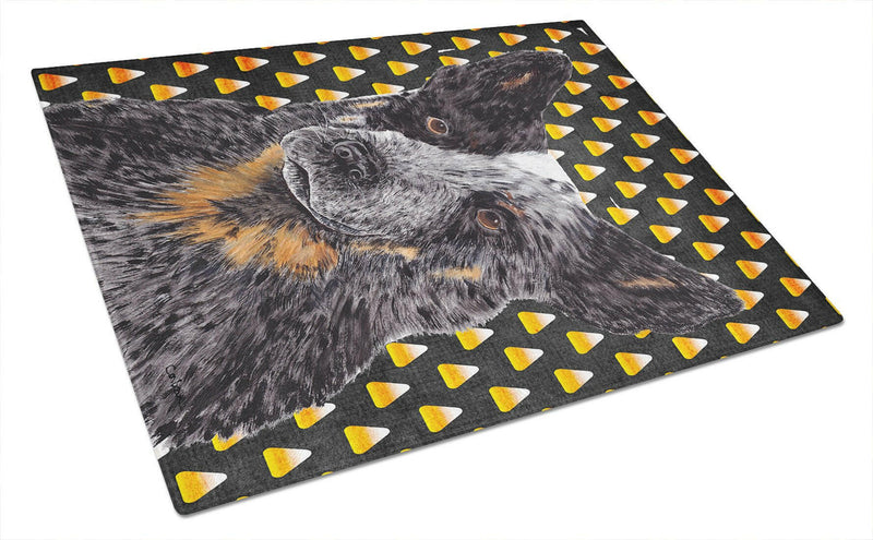 Australian Cattle Dog Candy Corn Halloween Portrait Glass Cutting Board Large