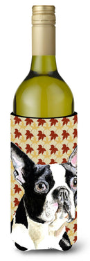 Boston Terrier Fall Leaves Portrait Wine Bottle Beverage Insulator Beverage Insulator Hugger