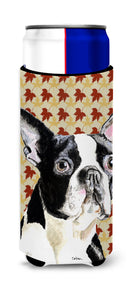 Boston Terrier Fall Leaves Portrait Slim Can Hugger – Fun & Functional Drink Coolers SC9200MUK