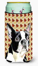 Boston Terrier Fall Leaves Portrait  Tall Boy Beverage Insulator Beverage Insulator Hugger