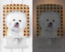 Bichon Frise Fall Leaves Portrait Ceramic Night Light Compact, UL-Certified, Ideal for Bedroom, Bathroom, Nursery, Hallway, Kitchen, 6x4x3, Multicolor
