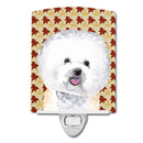 Bichon Frise Fall Leaves Portrait Ceramic Night Light Compact, UL-Certified, Ideal for Bedroom, Bathroom, Nursery, Hallway, Kitchen, 6x4x3, Multicolor