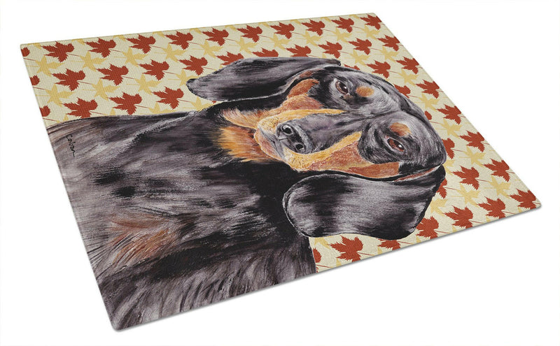 Dachshund Fall Leaves Portrait Glass Cutting Board Large